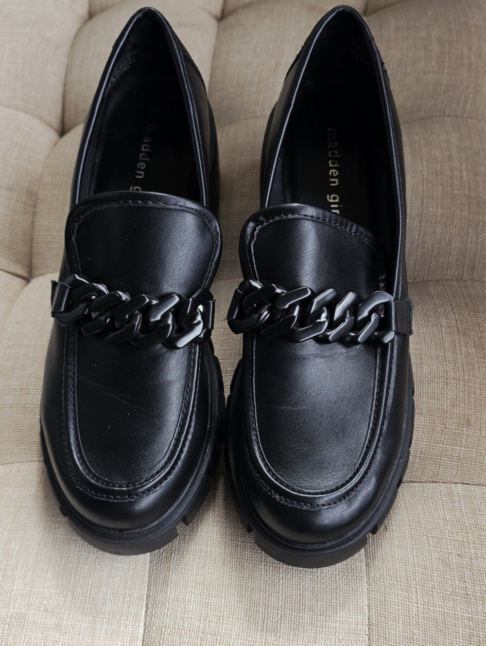Madden Girl Men's Black Chain-Accent Loafers Size 10